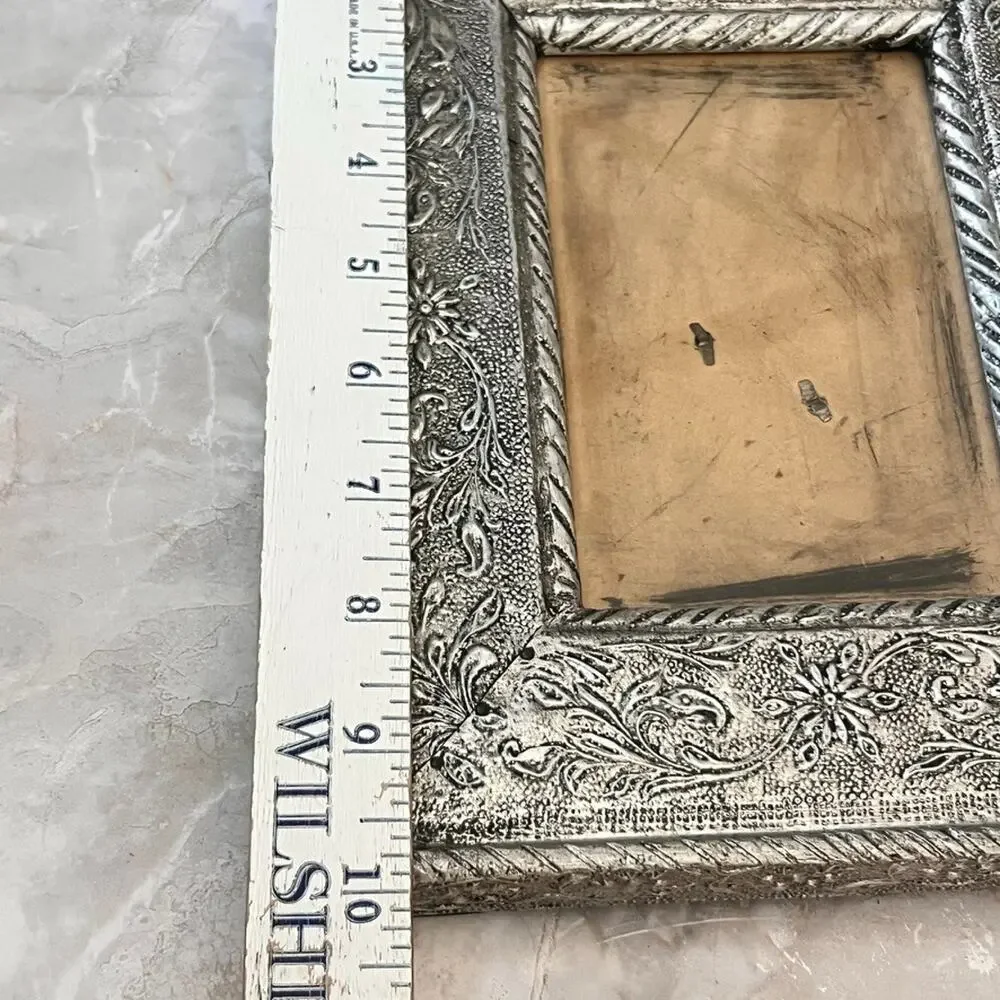 Silver Tone MCM Style Ornate Picture Frame Fits 5.5" x 3.5" Photos - Picture 10 of 14